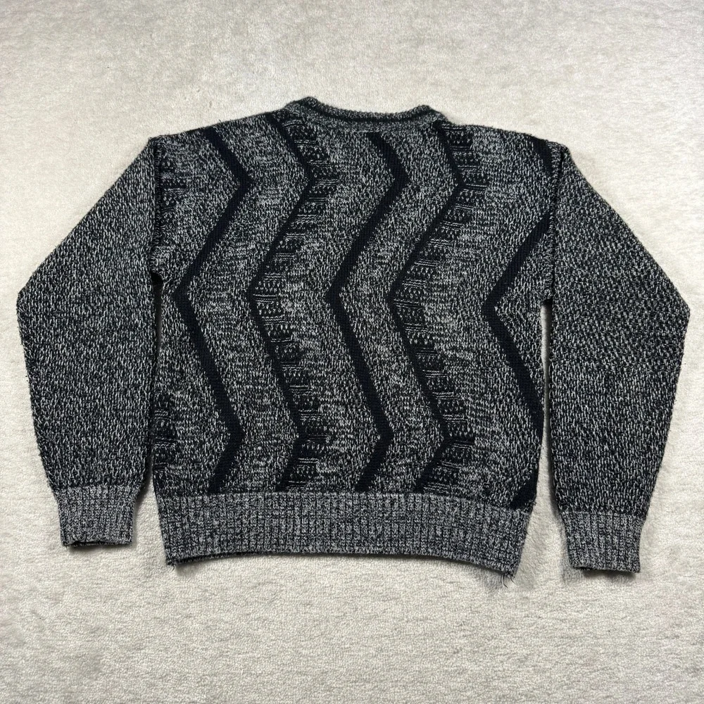Giani Leone Sweater Mens Small Black Leather Patch Chevron Marl Knit Vintage